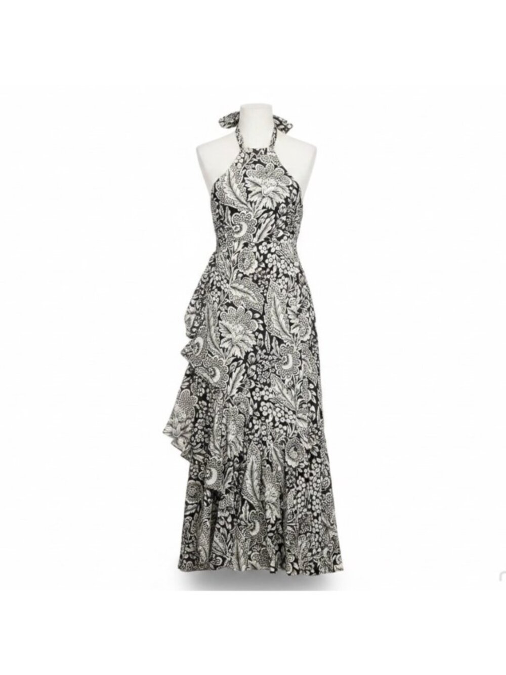 J.Crew Womens Black & White Viscose Halter Maxi Dress Floral Print Size 4